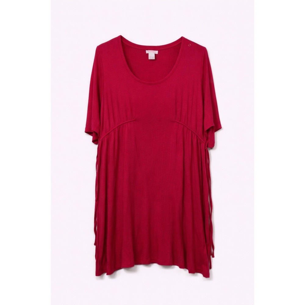 Motherhood Maternity L Red Tunic Top Flowy Babydoll‎ Boho Lagenlook Chic Casual